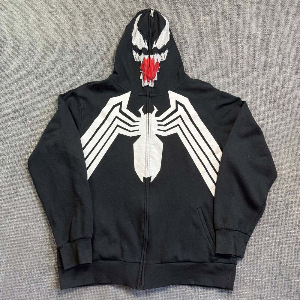 Marvel Venom Full Zip Hoodie Mens Medium Black Spider Graphic Y2K Streetwear